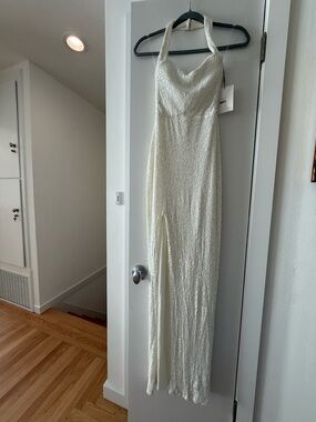 Nookie Ivory Sequin Halter Gown with Front Slit